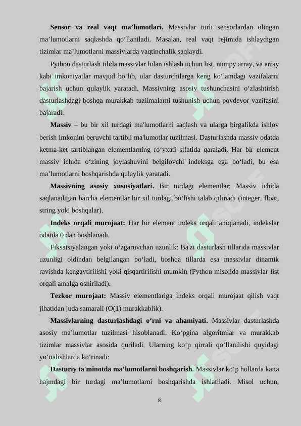 Massiv elementlarini teskari tartibda chiqarish dasturi 8