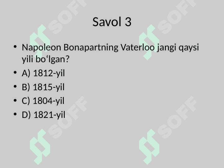 Jahon tarix bo'yicha testlar 4