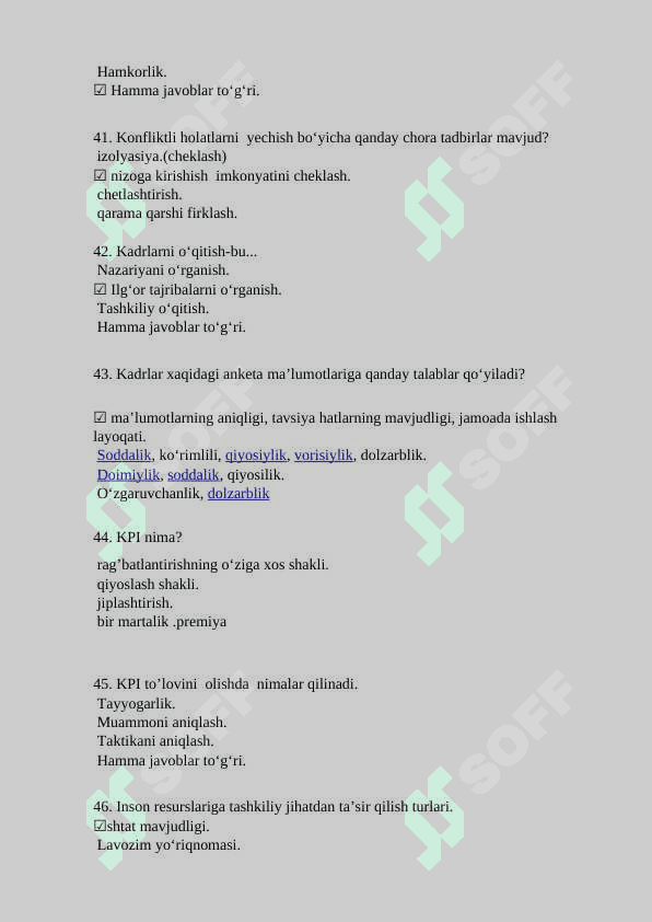 inson resurslari (TEST) javobi bilan 7