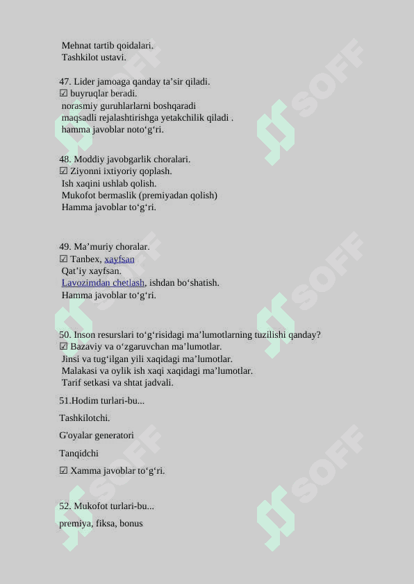 inson resurslari (TEST) javobi bilan 8