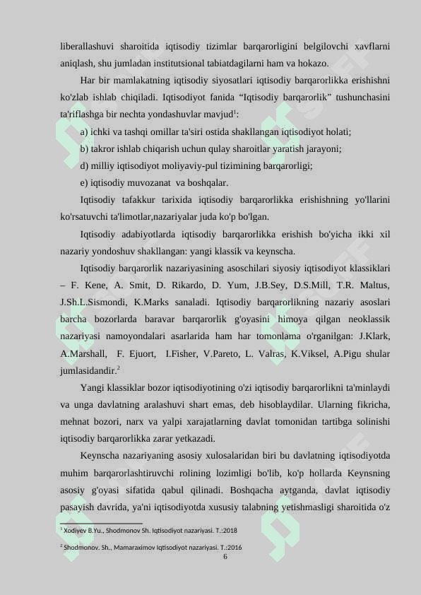 Oʻzbekiston iqtisodiyotini barqaror oʻsishini taʼminlovchi 6