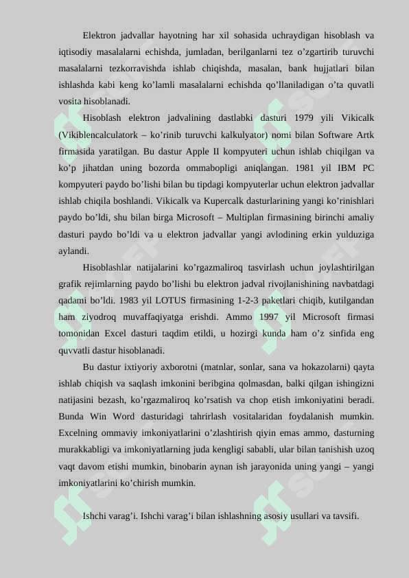 EXCEL ELECTRON JADVAL BILAN ISHLASH 2