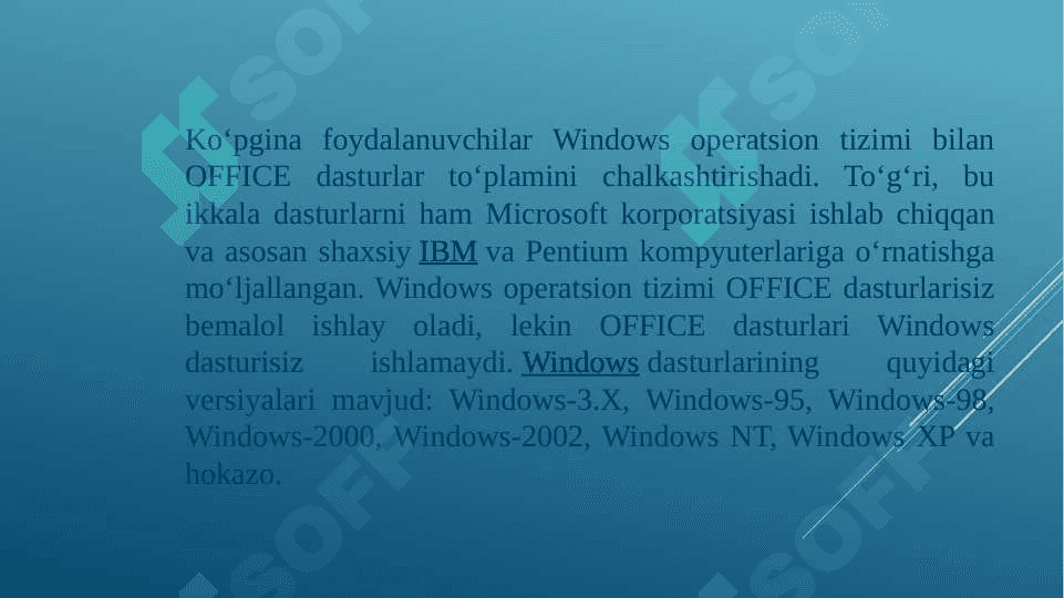 MICROSOFT  OFFICE  DASTURLAR PAKETI  HAQIDA  TUSHUNCHA 4