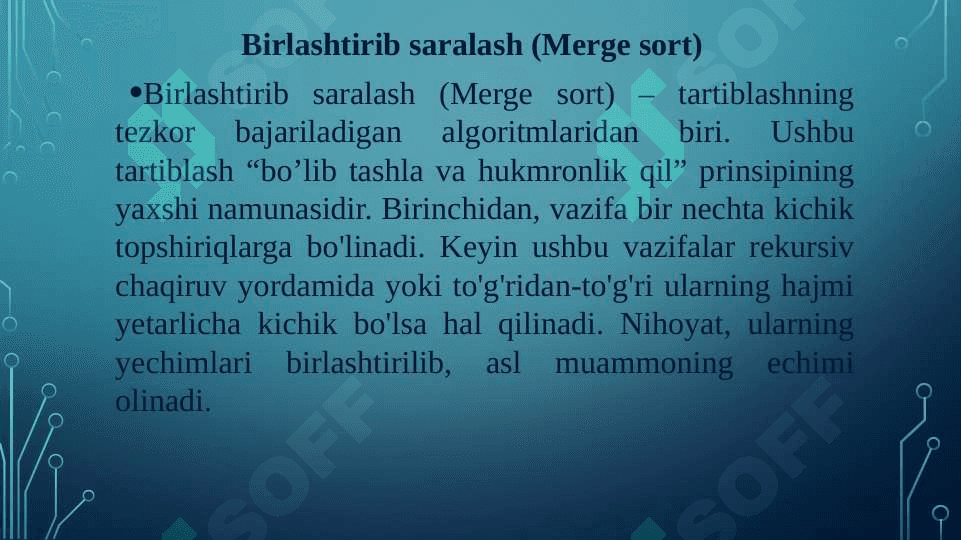 SARALASH VA IZLASHNING SAMARALI ALGORITMLARI 4