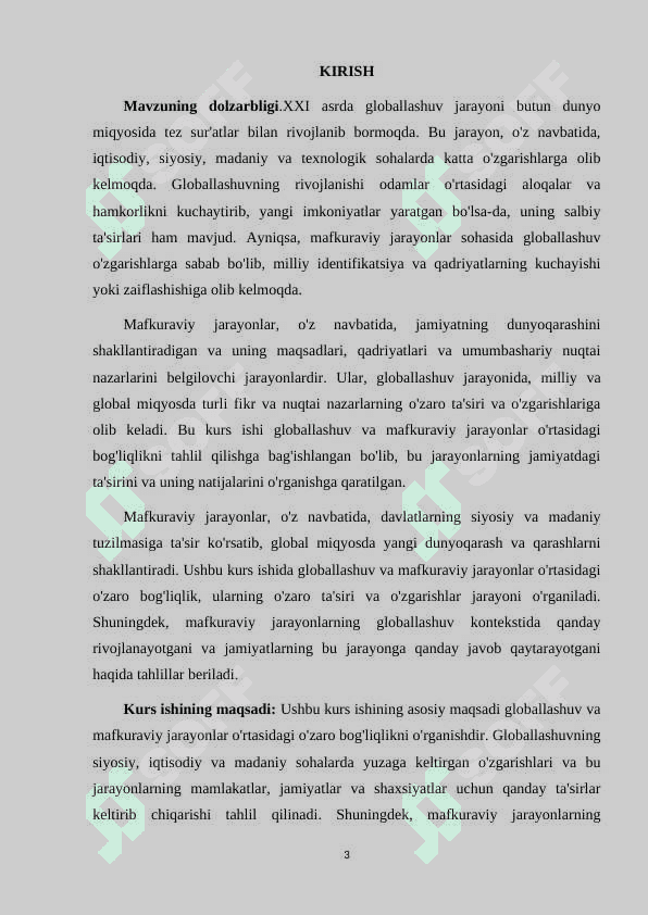 GLOBALLASHUV VA MAFKURAVIY JARAYONLAR 3