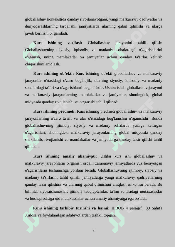 GLOBALLASHUV VA MAFKURAVIY JARAYONLAR 4