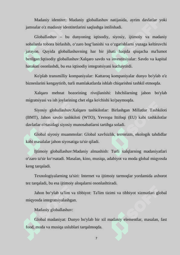 GLOBALLASHUV VA MAFKURAVIY JARAYONLAR 7