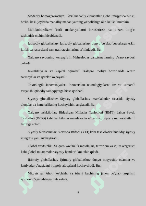 GLOBALLASHUV VA MAFKURAVIY JARAYONLAR 8