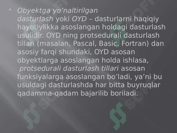 Obeyktga yo`naltirilgan dasturlash asoslari 3
