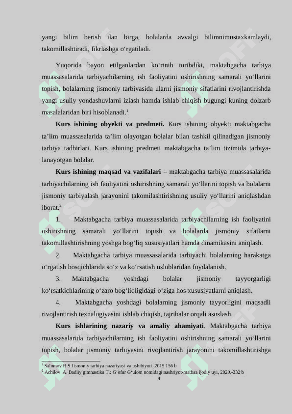 MAKTABGACHA TA’LIM MUASSASALARIDA JISMONIY TARBIYA BO‘YICHA O‘QUV ISHLARINI REJALASHTIRISH 4