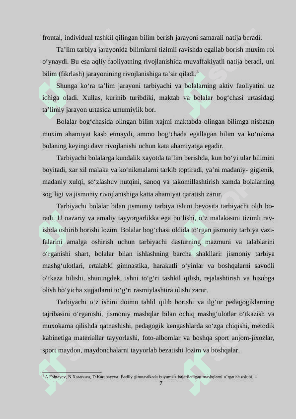 MAKTABGACHA TA’LIM MUASSASALARIDA JISMONIY TARBIYA BO‘YICHA O‘QUV ISHLARINI REJALASHTIRISH 7