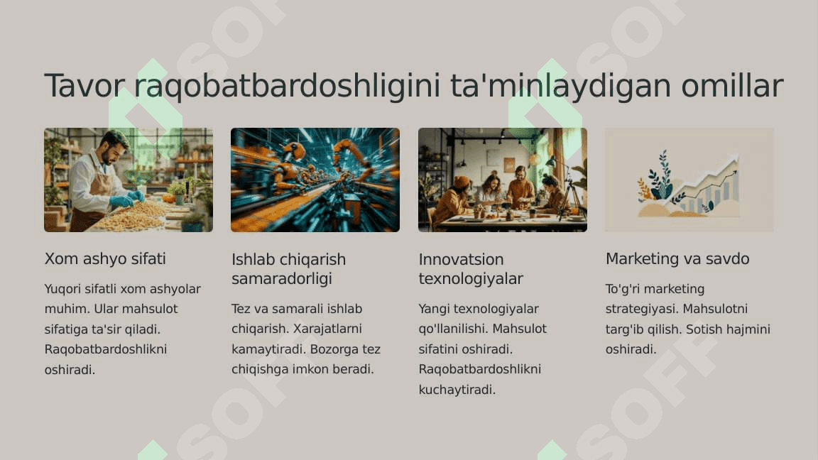 Mahsulot Raqobatbardoshligi ta’minlash sifat ko’rsatkichlari 3