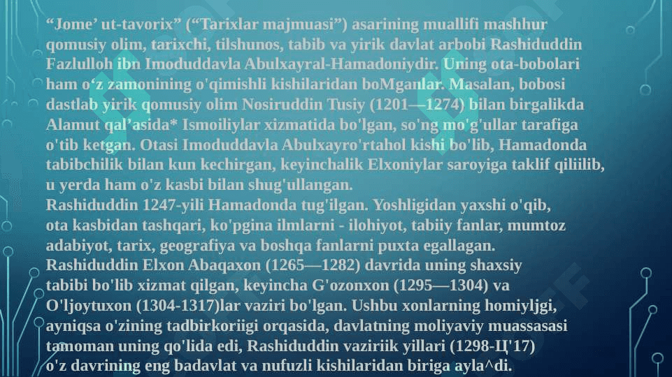 XII- XIV asrlarda O’rta Osiyoda tarix ilmining rivoji 7
