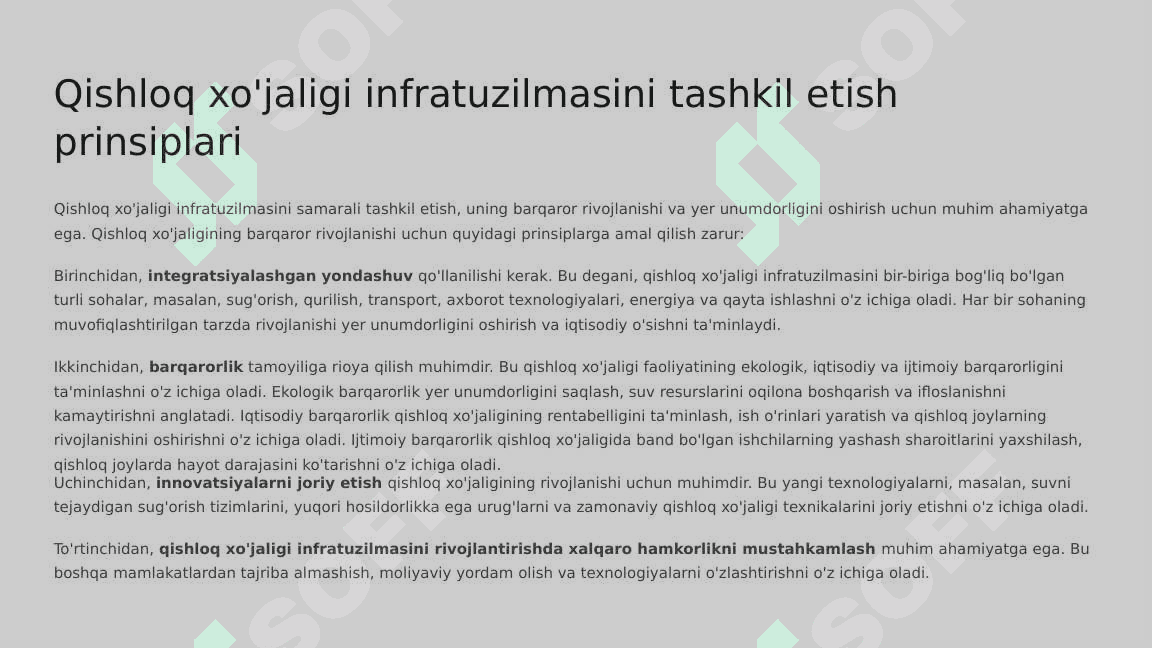 Qishloq xo'jaligi infratuzilmasi: tashkil etish va rivojlantirish. 4