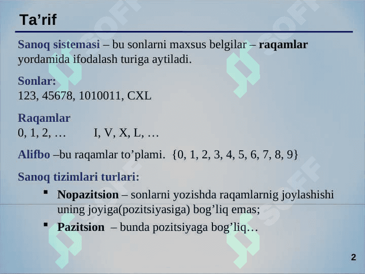 Sanoq sistemalari 2