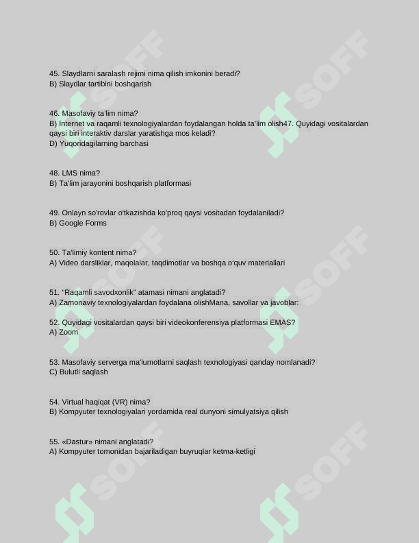 Axborot fanidan savollar va javoblar 5