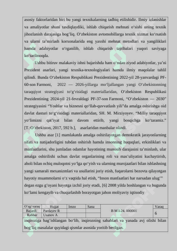 Avtoservis korxonalarini ishlab chiqarish binolarini takomillashtirish. 6