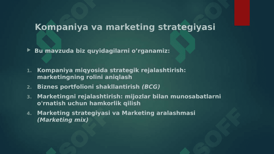 Kompaniya va marketing strategiyasi 2