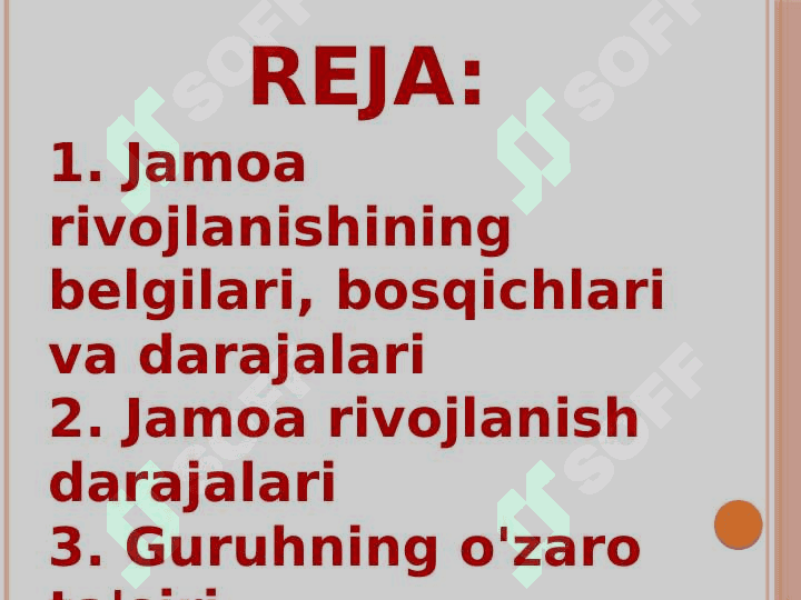 Jamoani shakllantirishning istiqbol rejalari. 2