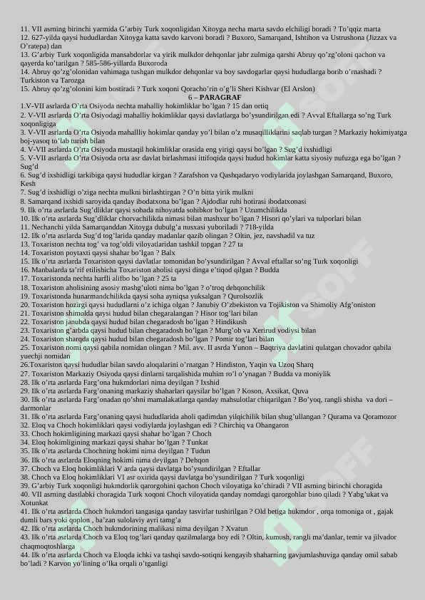 VII SINF O’ZBEKISTON TARIXIDAN SAVOL-JAVOB 4