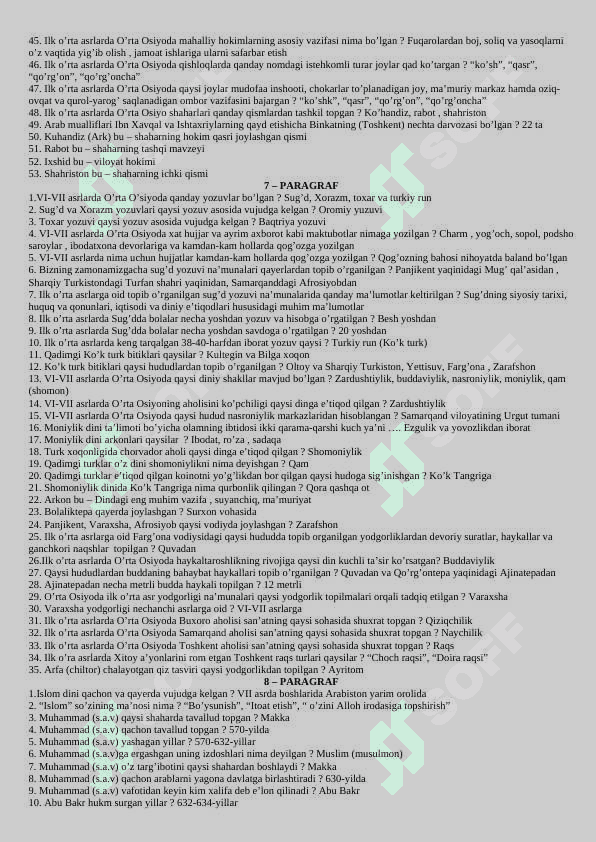 VII SINF O’ZBEKISTON TARIXIDAN SAVOL-JAVOB 5