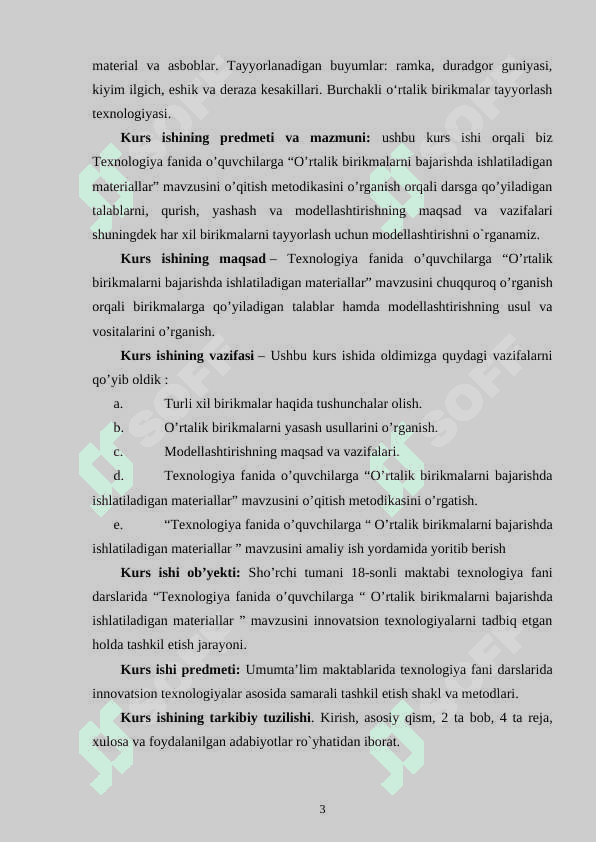 O'rtalik birikmalarni bajarishda ishlatiladigan materiallar   KURS ISHI 3