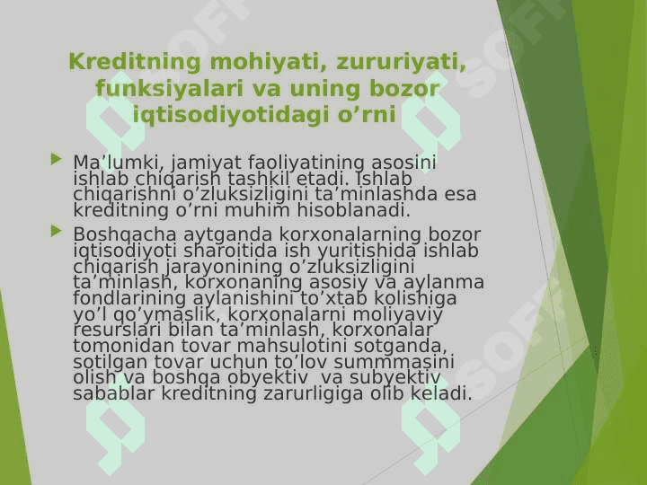 KREDITNING ZARURLIGI, FUNKSIYALARI, TURLARI VA SHAKILARI 2
