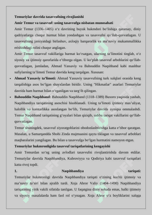 Temuriyar davlatida tasavvuf vakillari faoliyati 25 3