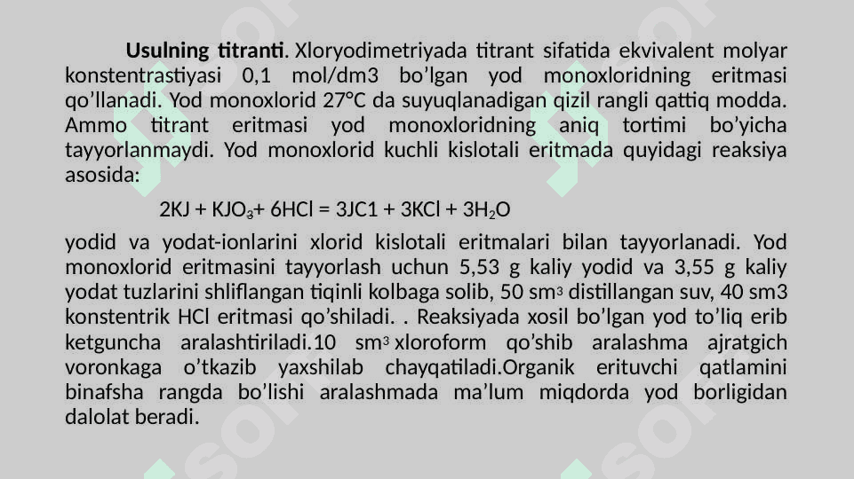 Bromatometriya, xloryodometriya, nitritometriya usullarini qo’llanilishi 5