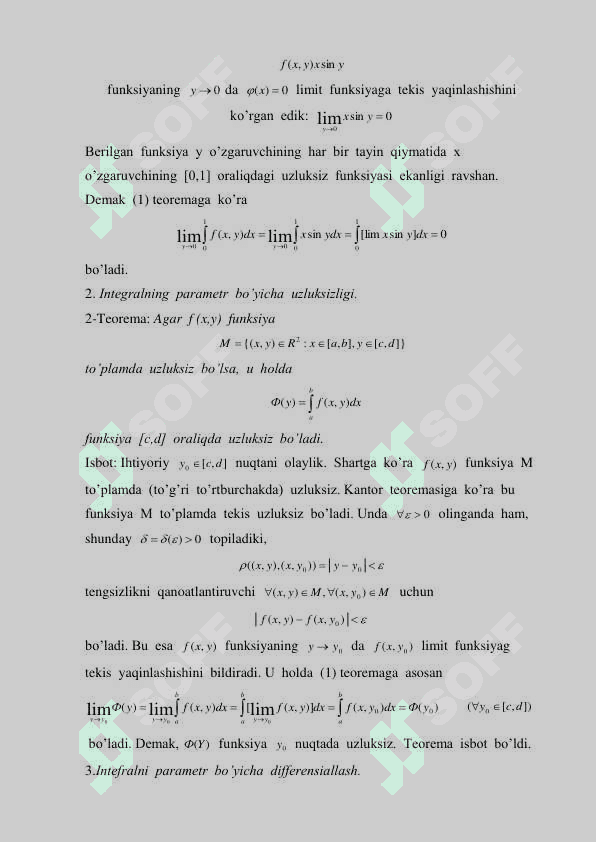 Parametrga bog’liq integrallar kurs ishi 8