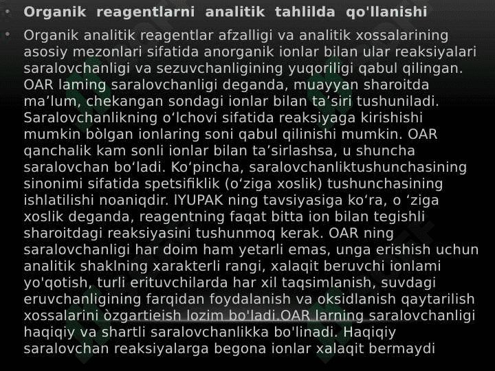 Analitik kimyoda organik reagentlar 3