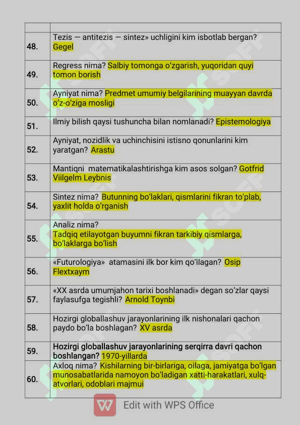 falsafa fanidan yakuniy nazorat testlari javoblari bilan 4