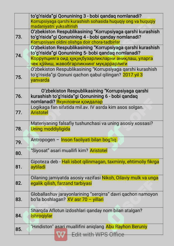 falsafa fanidan yakuniy nazorat testlari javoblari bilan 6