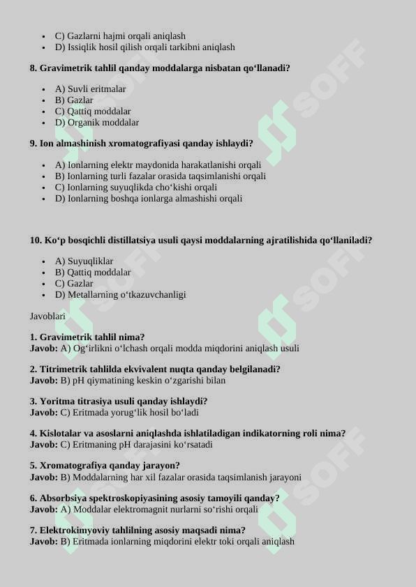 Analitik kimyodan 10 ta test 2
