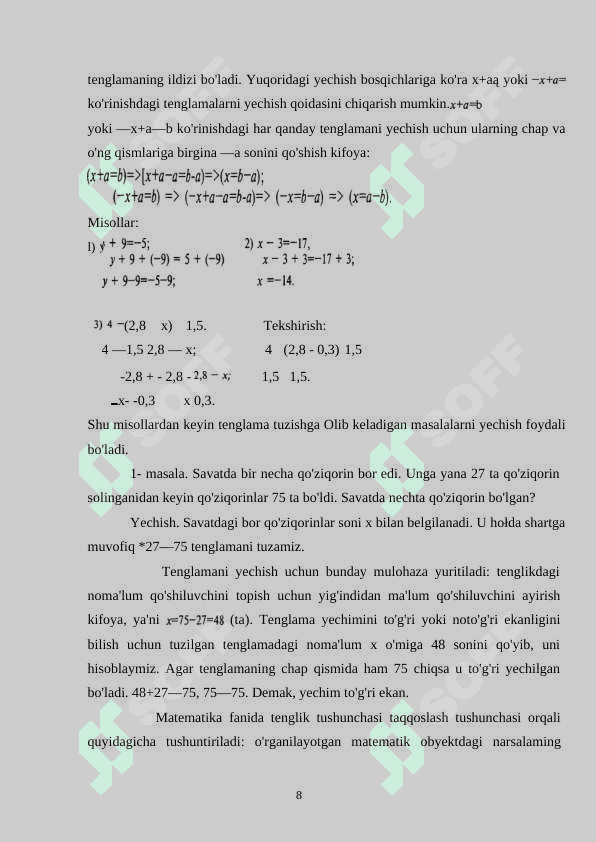 Maktab matematika kursida kvadrat tenglamalarga keltirib yechiladigan misol masalalarni yechish metodikasi. 8