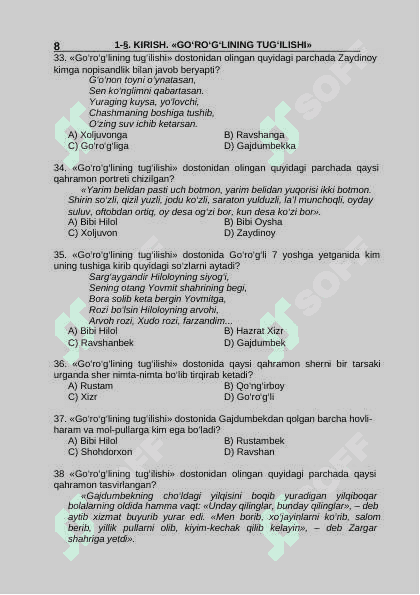 11-sinf adabiyot mavzulashtirilgan test 8