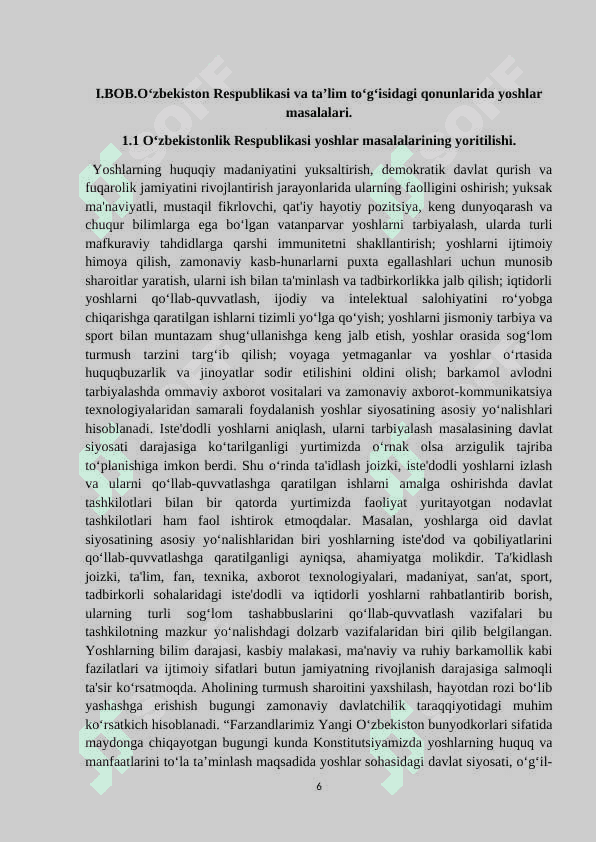 Yoshlarga oid davlat qonuniYoshlarga oid davlat qonuni 6
