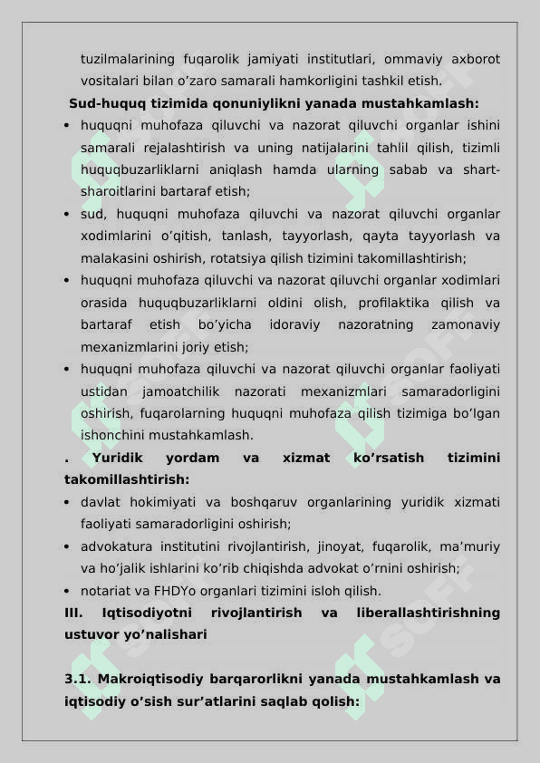 2017-2021 yillarda Oʻzbekiston Respublikasini rivojlantirishning beshta ustuvor yoʻnalishi boʻyicha Harakatlar strategiyasining ishlab chiqilishi va uning ahamiyati 23 7