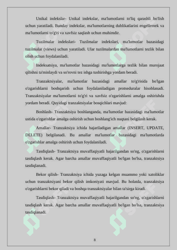 Davlat avtomobil transporti xizmati xodimlari tomonidan avtotransport vositalarini hisobga olishni avtomatlashtirish uchun ma’lumotlar bazasini yaratish 8