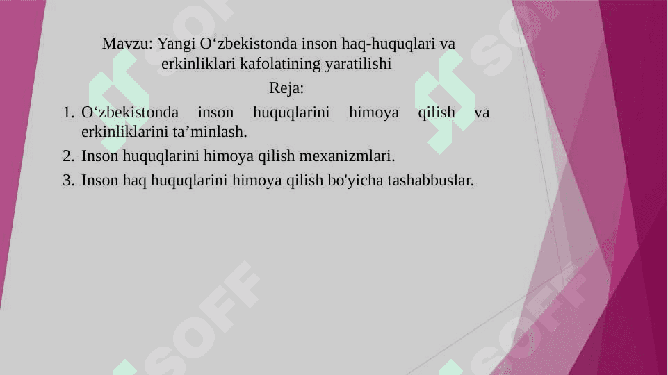 Yangi O‘zbekistonda inson haq-huquqlari va erkinliklari kafolatining yaratilishi 2
