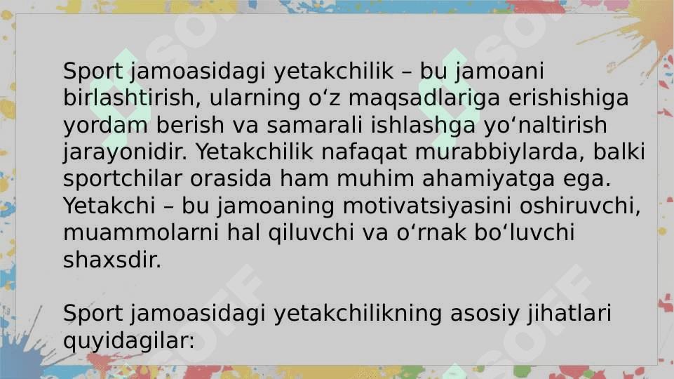 Sport jamoasidagi yetakchilik 2