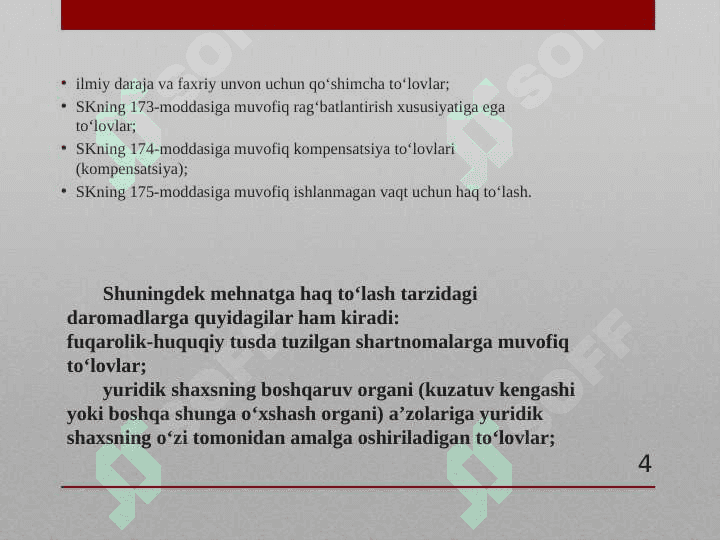 MEHNATGA HAQ TO‘ LASH TARZIDAGI DAROMADLARNI SOLIQGA TORTISH 4