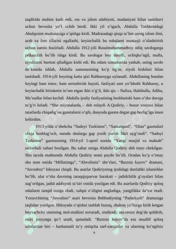 “O’tkan kunlar” romani 6