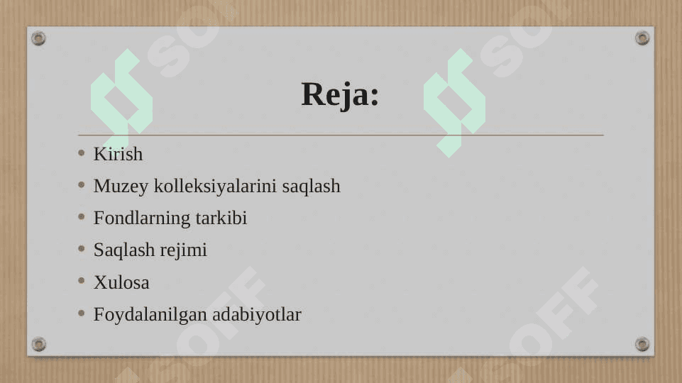 Muzey fondlarini saqlash. 2