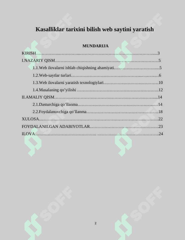 Kasalliklar tarixini bilish web saytini yaratish 2