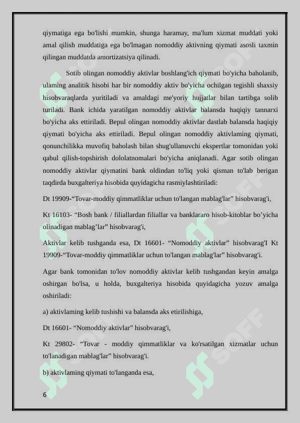 Banklarning nomoddiy aktivlari va ularning buxgalteriya hisobi. 6