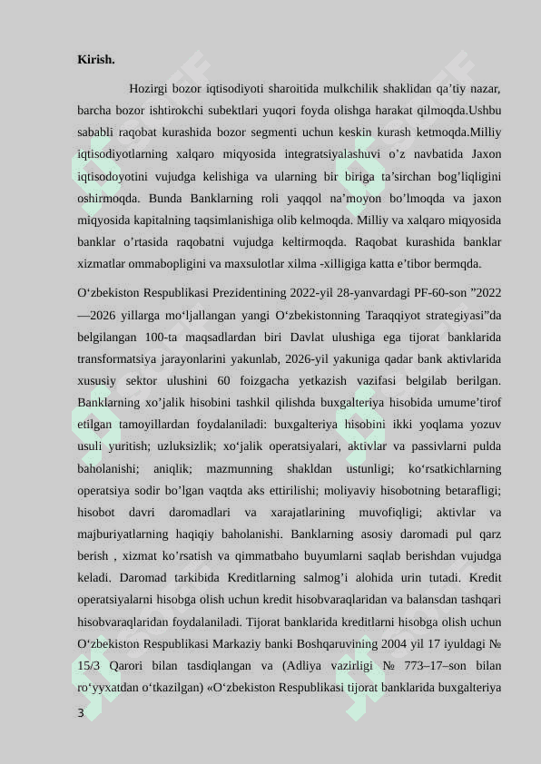 Banklarning balansdan tashqari operatsiyalari va ular hisobini tashkil etish. 3