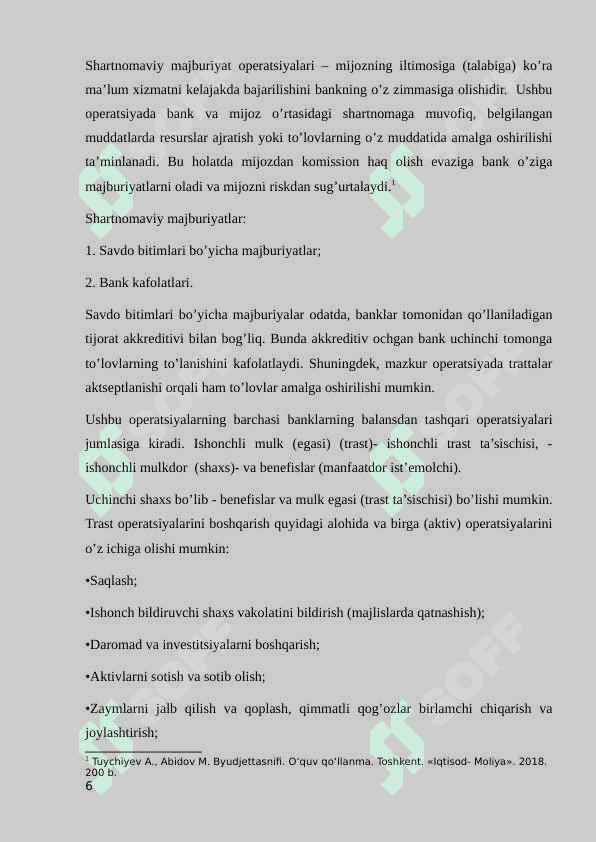 Banklarning balansdan tashqari operatsiyalari va ular hisobini tashkil etish. 6