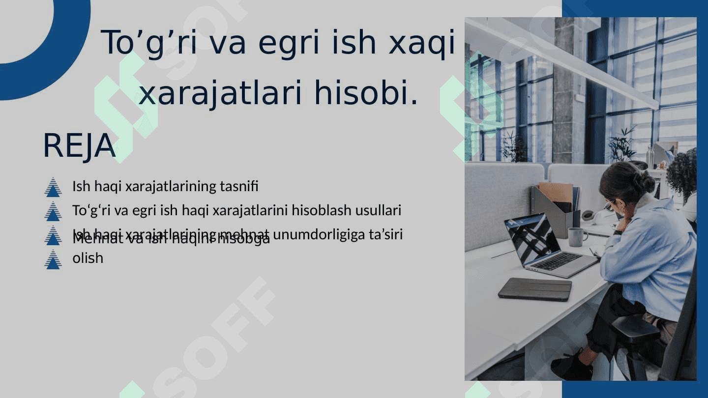 To’g’ri va egri ish xaqi xarajatlari hisobi. 2