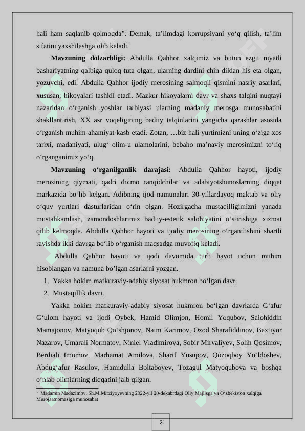 ABDULLA QAHHOR SATIRIK HIKOYALAR USTASI. 3